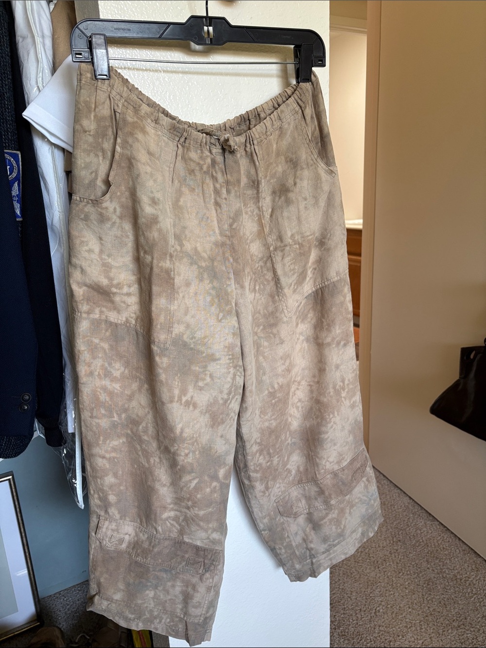 Chico's Taupe Tie-Dye Wide Leg Linen Pants